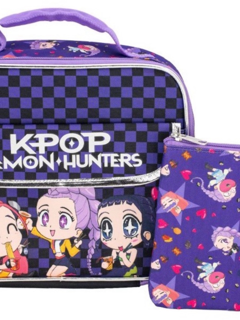 NWT Purple K Pop Demon Hunters Kids Lunch Box with Snack Pouch